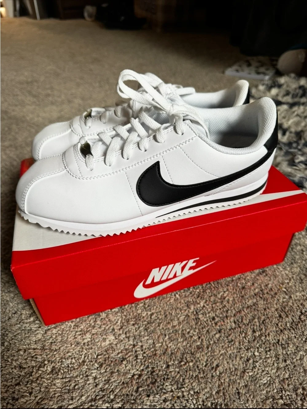 Nike Classic Cortez Leather Sneakers in White and Black